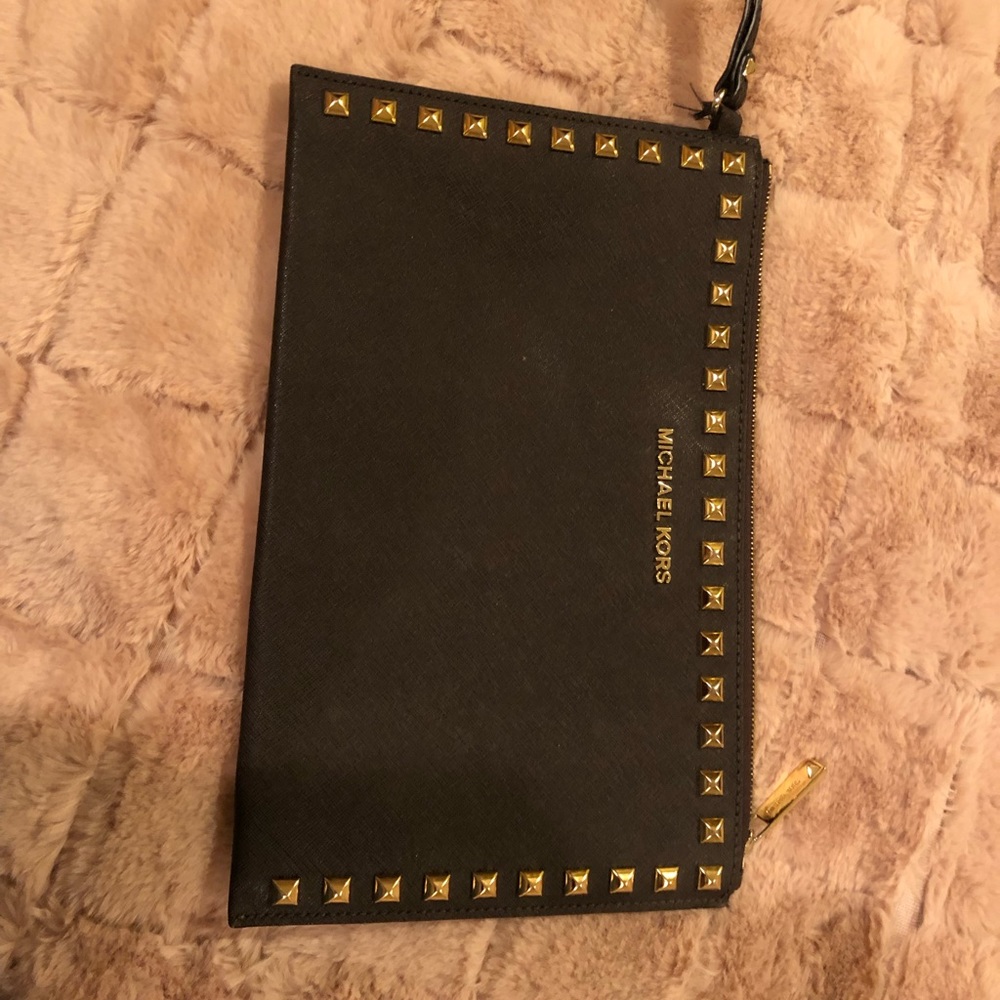 Brown studded Michael Kors clutch